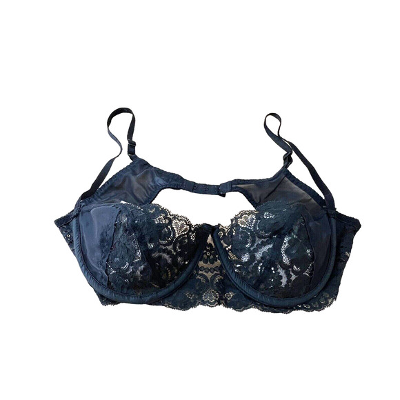 Vintage Lily Of France Black Lace Unlined Underwire Women's 36B - Picture 1 of 3